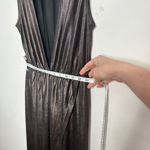 About Us Meredith Plunge Maxi Deep VNeck Sleeveless Shiny Bronze Metallic Small - Picture 15 of 16